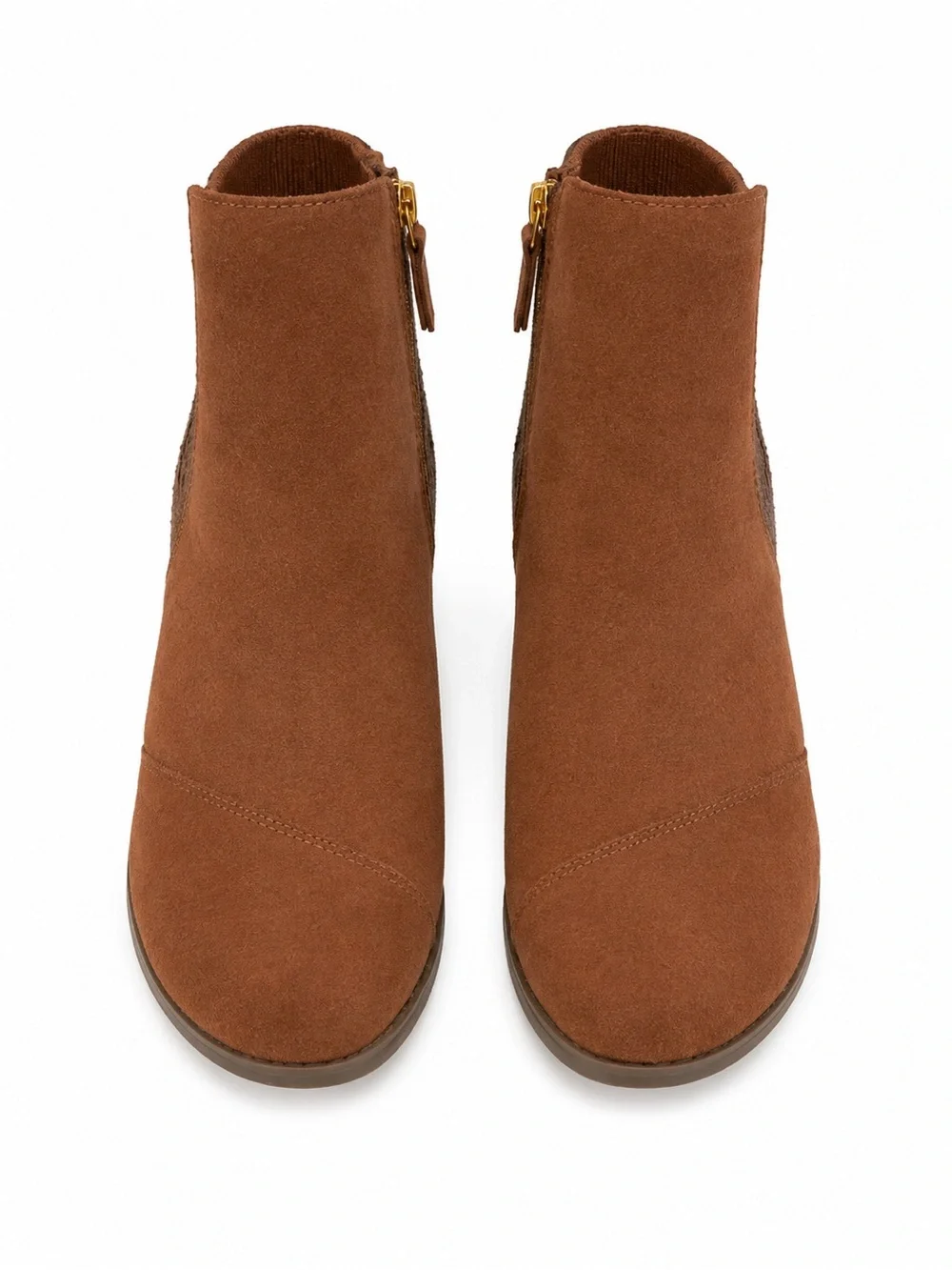 Toms Brown Suede Wedge Ankle Boot with Plaid Knit Back Detail